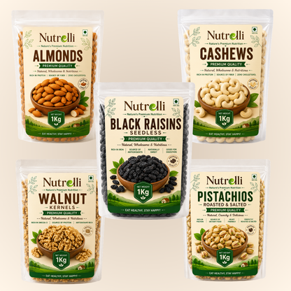 Combo Of 5 Kg (Almond, Cashews, Walnut, Pistachios & Raisin)
