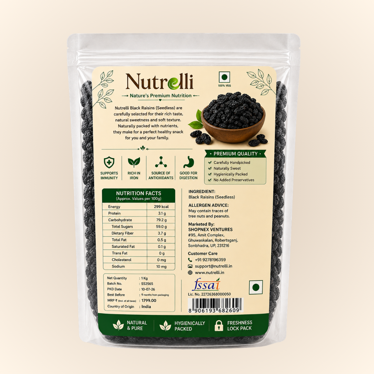 Black Raisins 1 Kg Pack